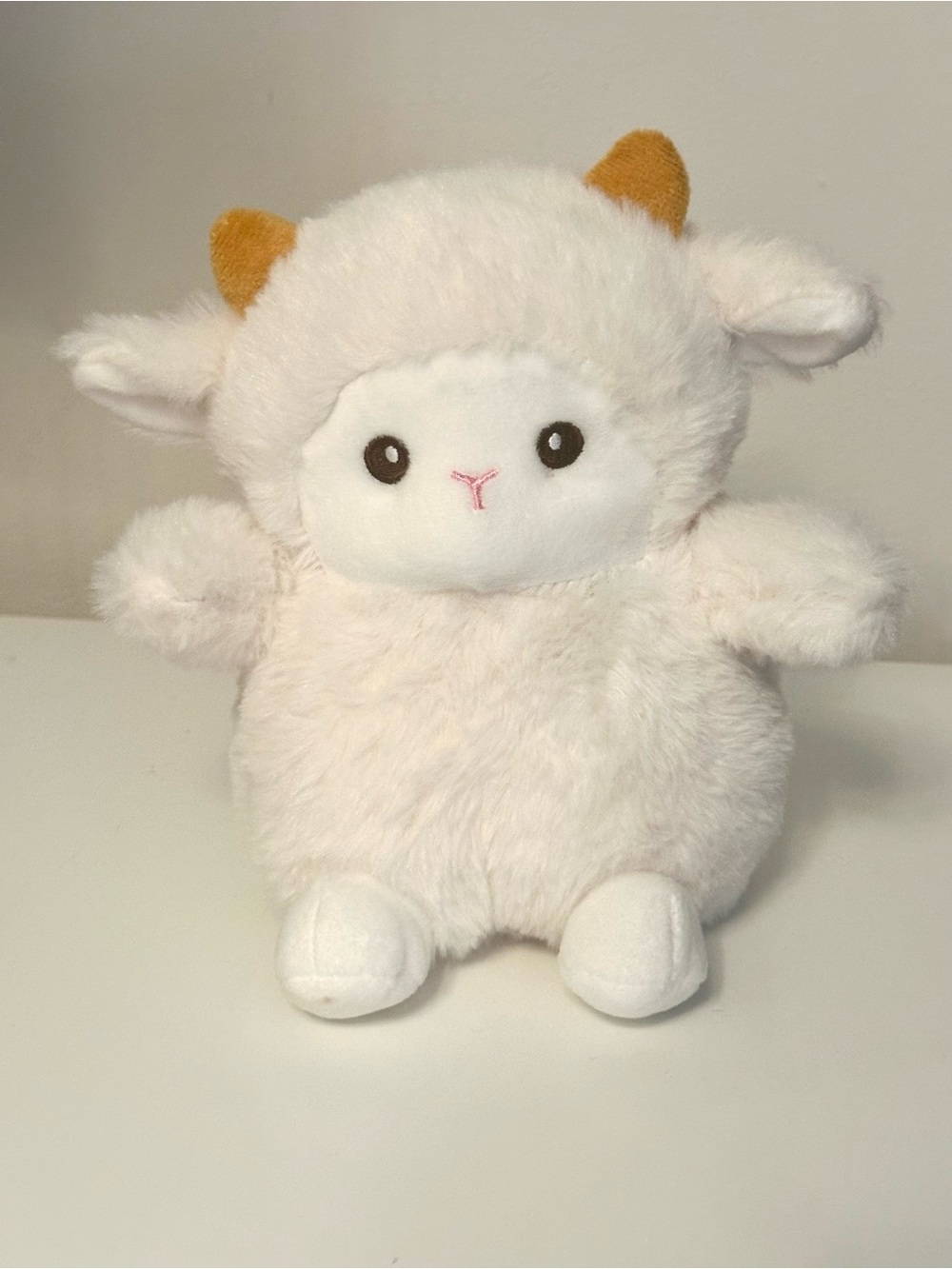 Plush White Lamb Stuffed Animal with Gold Horns